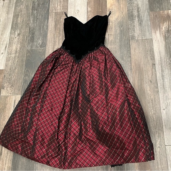 Vintage Jessica McClintock Gunne Sax Formal Sweetheart Velvet Taffeta Dress Gown - Picture 7 of 13